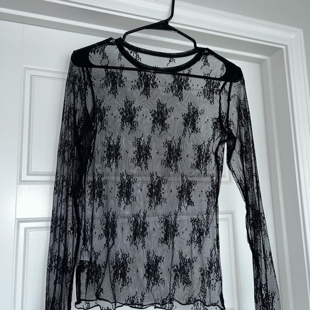 Black Sheer Fitted Long Sleeve Blouse